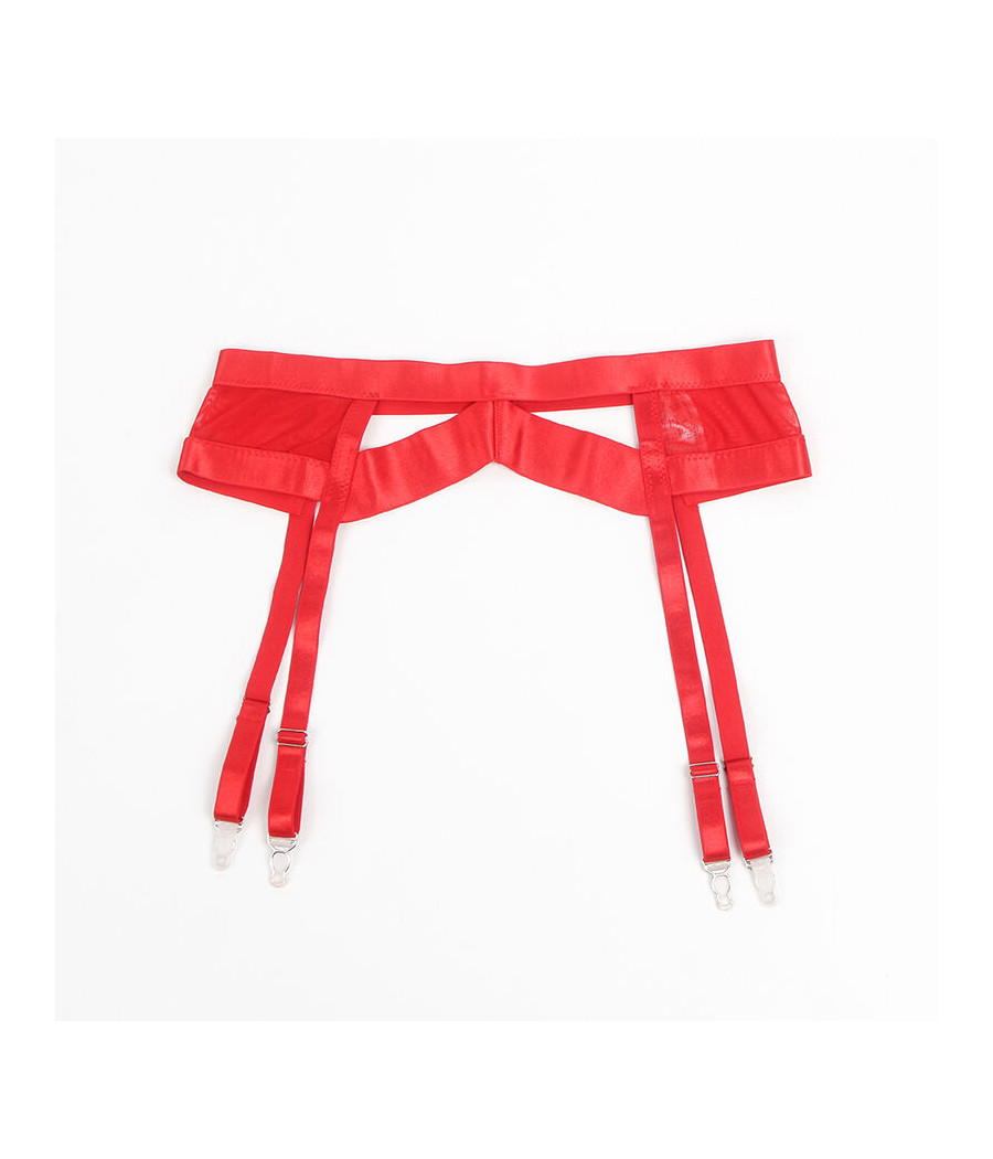 SUBBLIME - 955267 ENSEMBLE SOUTIEN-GORGE BONDAGE ROUGE AVEC JARRETELLE L/XL
