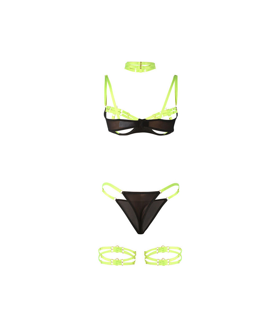 SUBBLIME - 955274 BRA SET WITH NECKLACE AND LEG DETAILS FLUORESCENT GREEN S/M