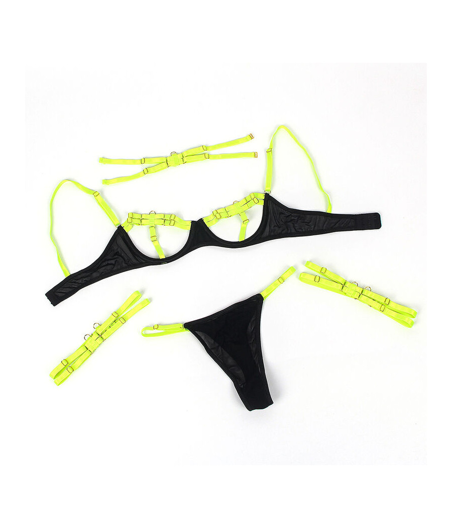 SUBBLIME - 955281 CONJUNTO DE SUTIÃ COM COLAR E DETALHES NAS PERNAS VERDE FLUORESCENTE L/XL