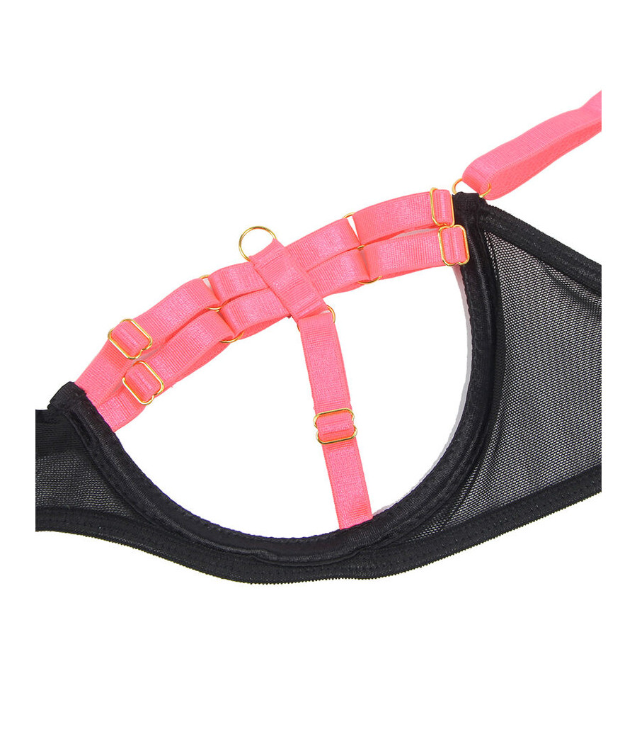 SUBBLIME - 955298 CONJUNTO DE SUTIÃ COM COLAR E DETALHES NAS PERNAS ROSA FLUORESCENTE S/M