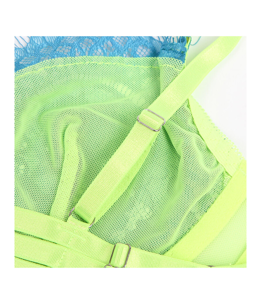 SUBBLIME - 955311 ENSEMBLE SOUTIEN-GORGE AVEC LIGNES DENTELLE ET JARRETELLE VERT ET BLEU S/M