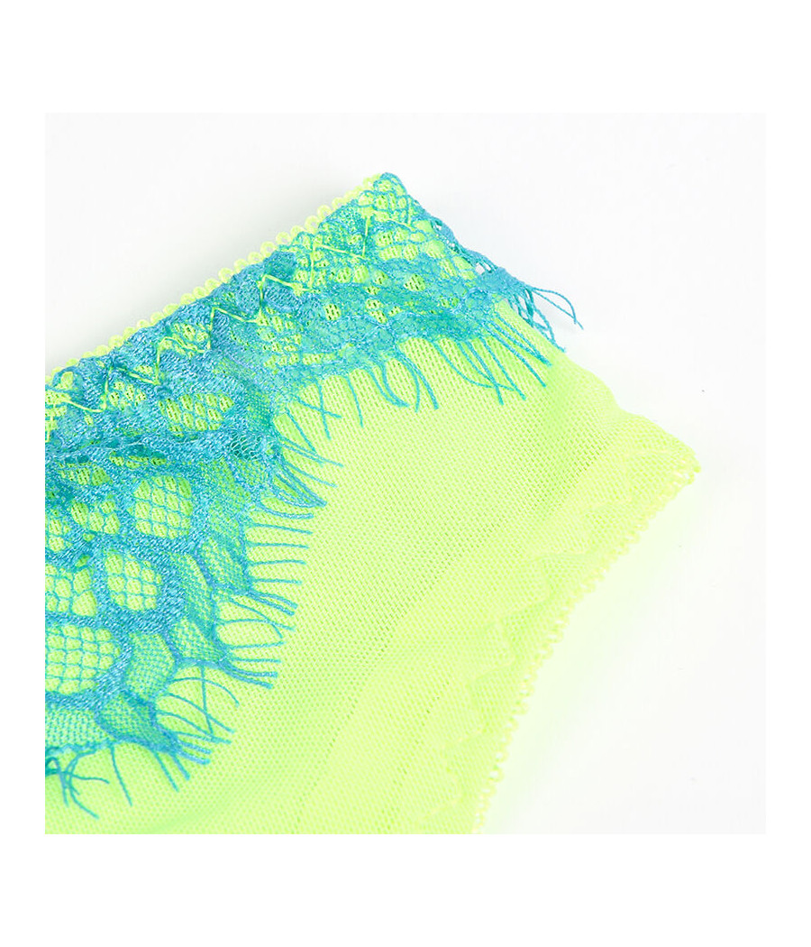 SUBBLIME - 955328 BRA SET WITH LACE AND GARTER LINES GREEN AND BLUE L/XL