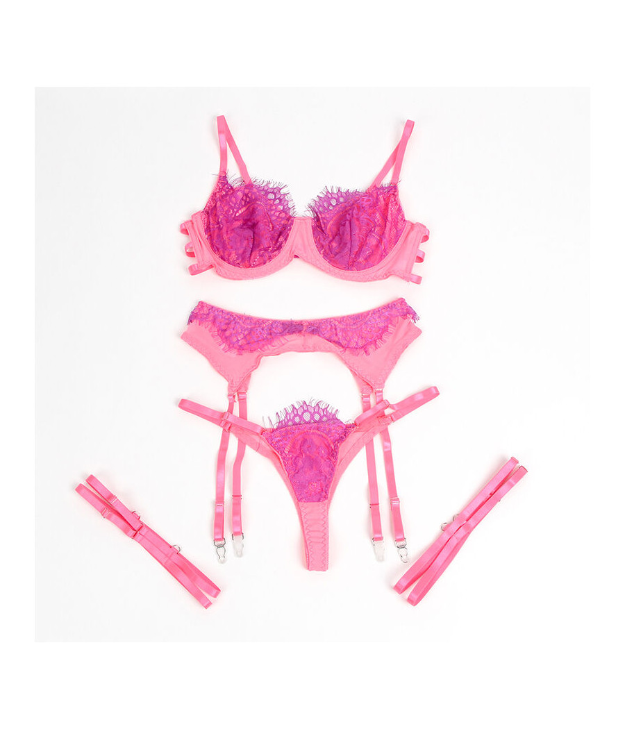 SUBBLIME - 955359 COMPLETO REGGISENO CON PIZZO E GIACCHETTI ROSA E VIOLA S/M