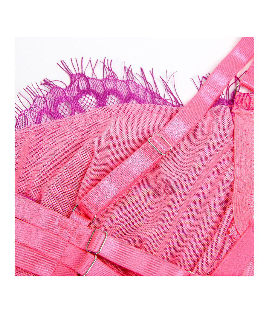 SUBBLIME - 955359 SET SUJETADOR CON ENCAJE Y LIGUEROS ROSA Y MORADO S/M