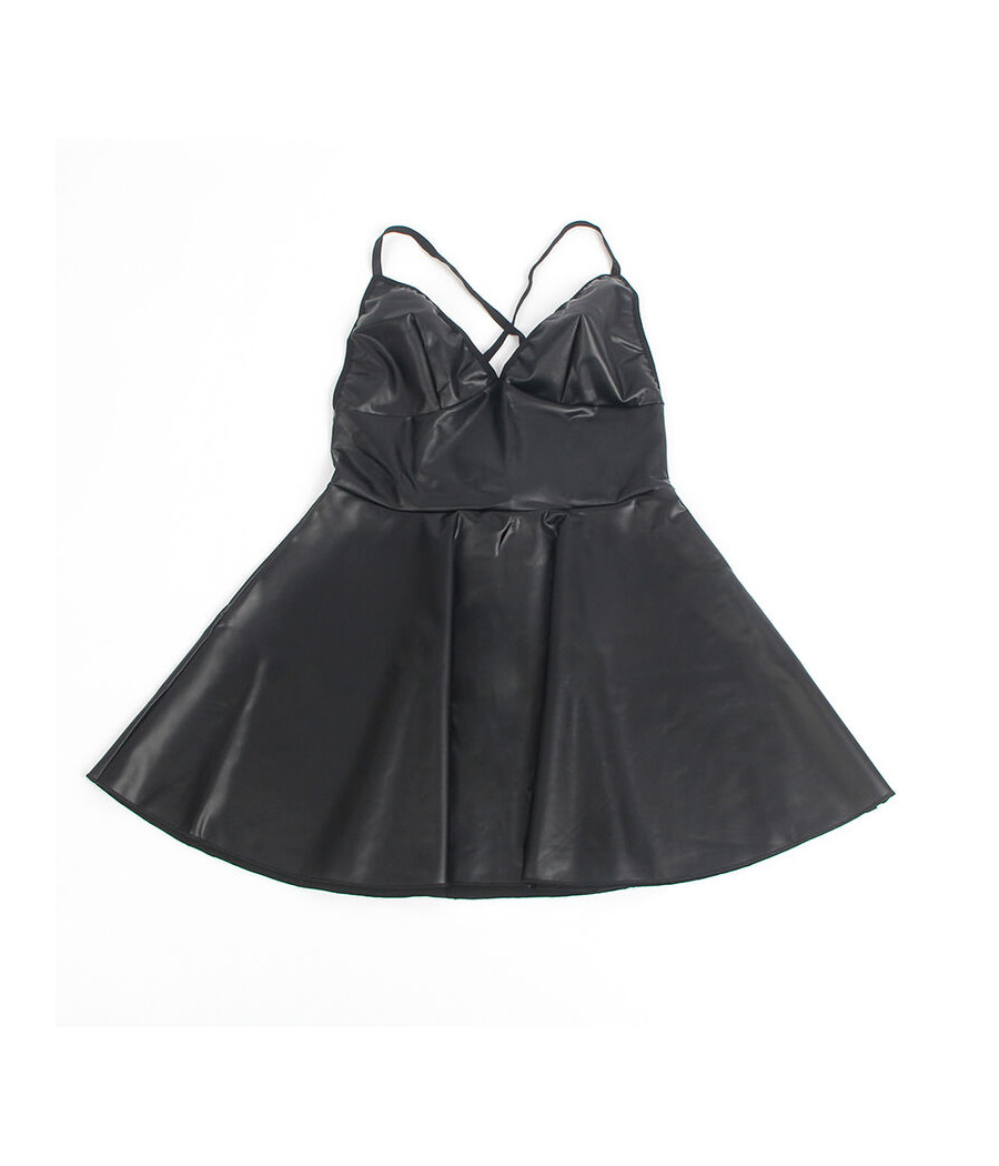 SUBBLIME - 955380 ROBE À BRETELLES EN CUIR NOIR L/XL