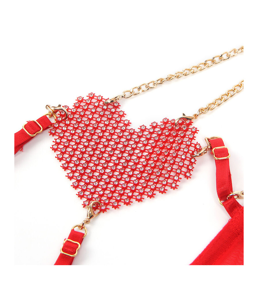SUBBLIME - 955519 CONJUNTO DE SUTIÃ COM CORRENTES E MALHA CORAÇÃO VERMELHO S/M