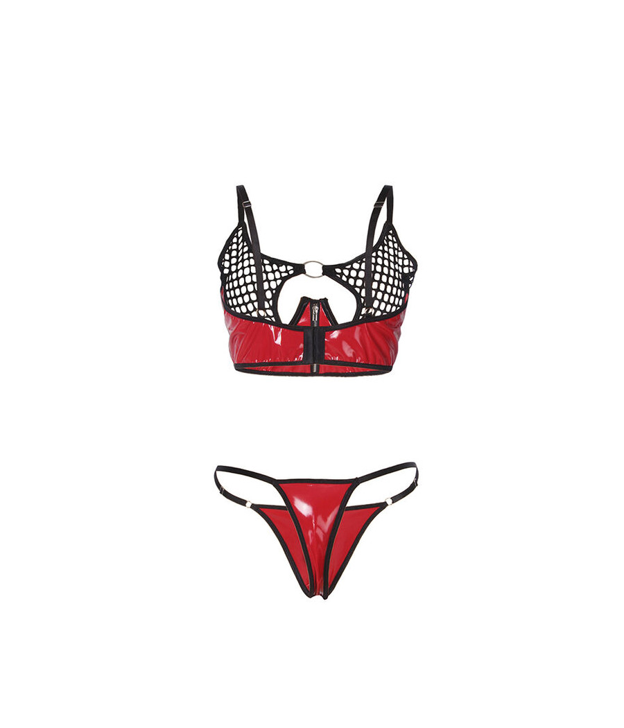 SUBBLIME - 955533 RED PATENT LEATHER MESH ZIPPER BRA SET S/M
