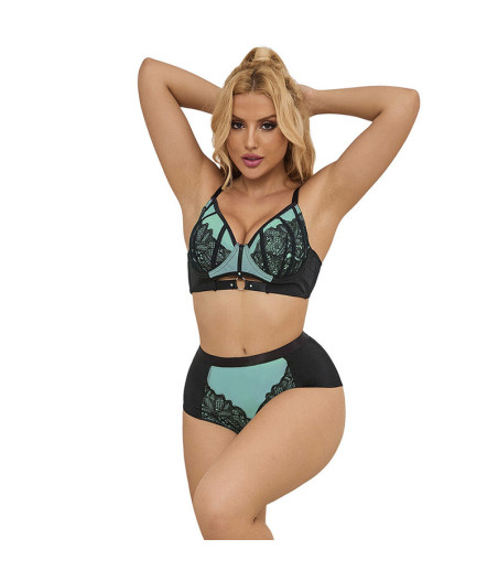 SUBBLIME - 955557 CONJUNTO DE SUTIÃ DE COURO VERDE COM ZÍPER DE MALHA S/M