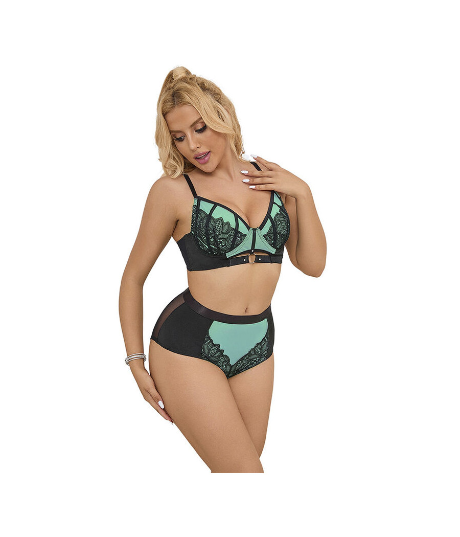 SUBBLIME - 955557 ENSEMBLE SOUTIEN-GORGE EN CUIR VERNI VERT AVEC FERMETURE ÉCLAIR S/M