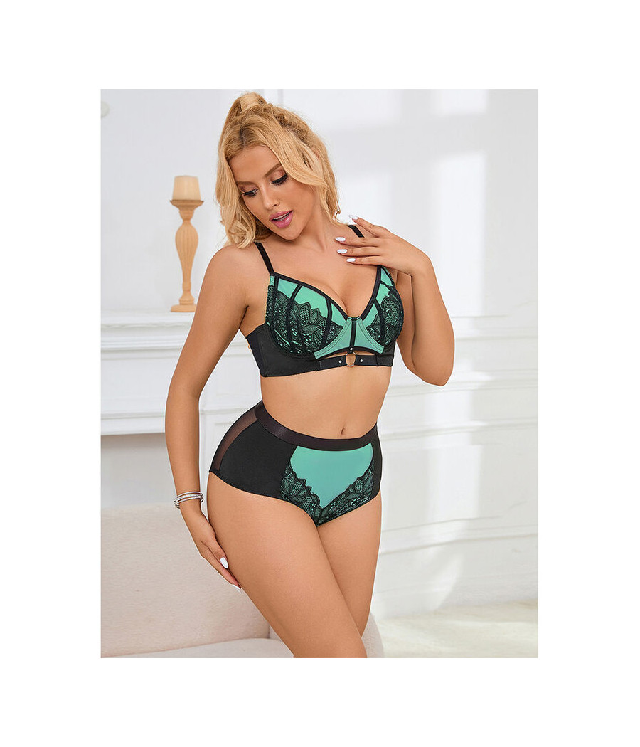 SUBBLIME - 955557 GREEN PATENT LEATHER MESH ZIPPER BRA SET S/M