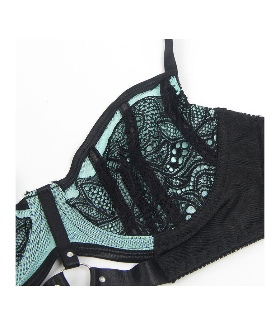 SUBBLIME - 955564 GREEN PATENT LEATHER MESH ZIPPER BRA SET L/XL