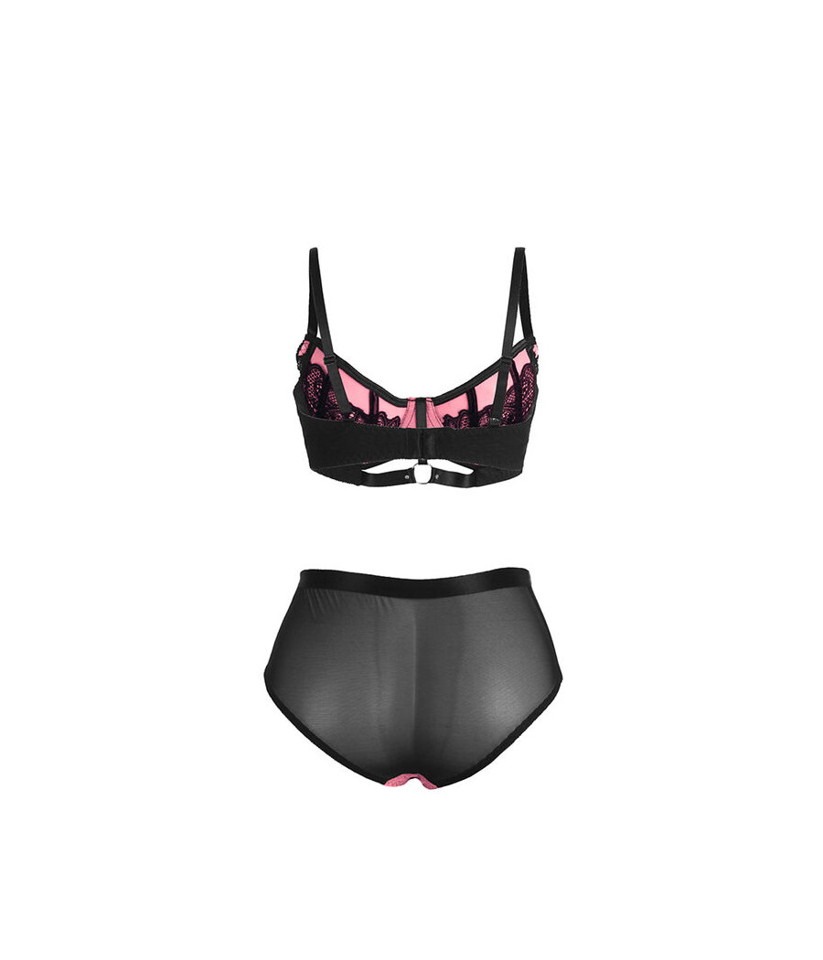 SUBBLIME - 955571 ENSEMBLE SOUTIEN-GORGE EN CUIR VERNI ROSE AVEC FERMETURE ÉCLAIR S/M