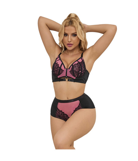 SUBBLIME - 955588 PINK PATENT LEATHER MESH ZIPPER BRA SET L/XL