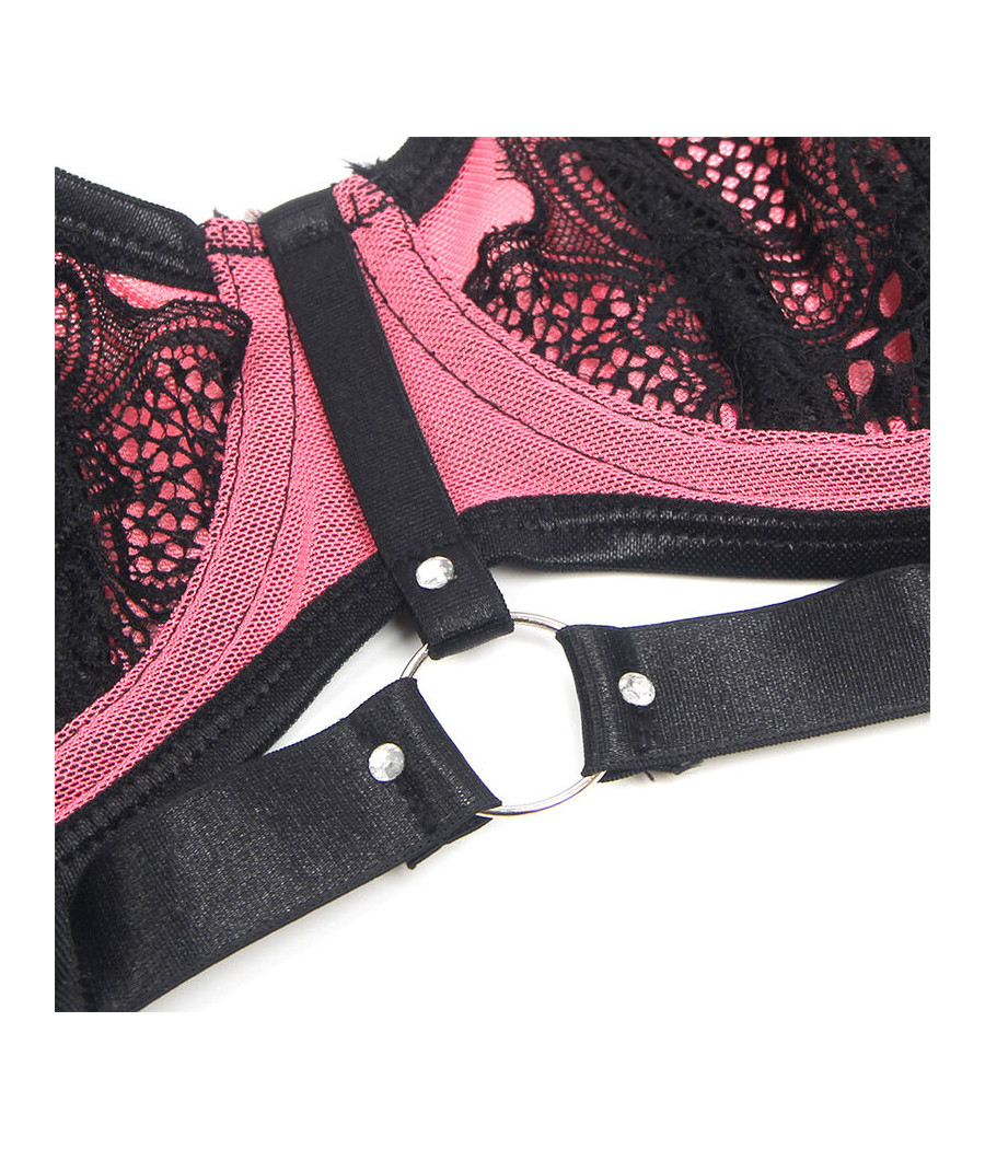 SUBBLIME - 955588 PINK PATENT LEATHER MESH ZIPPER BRA SET L/XL