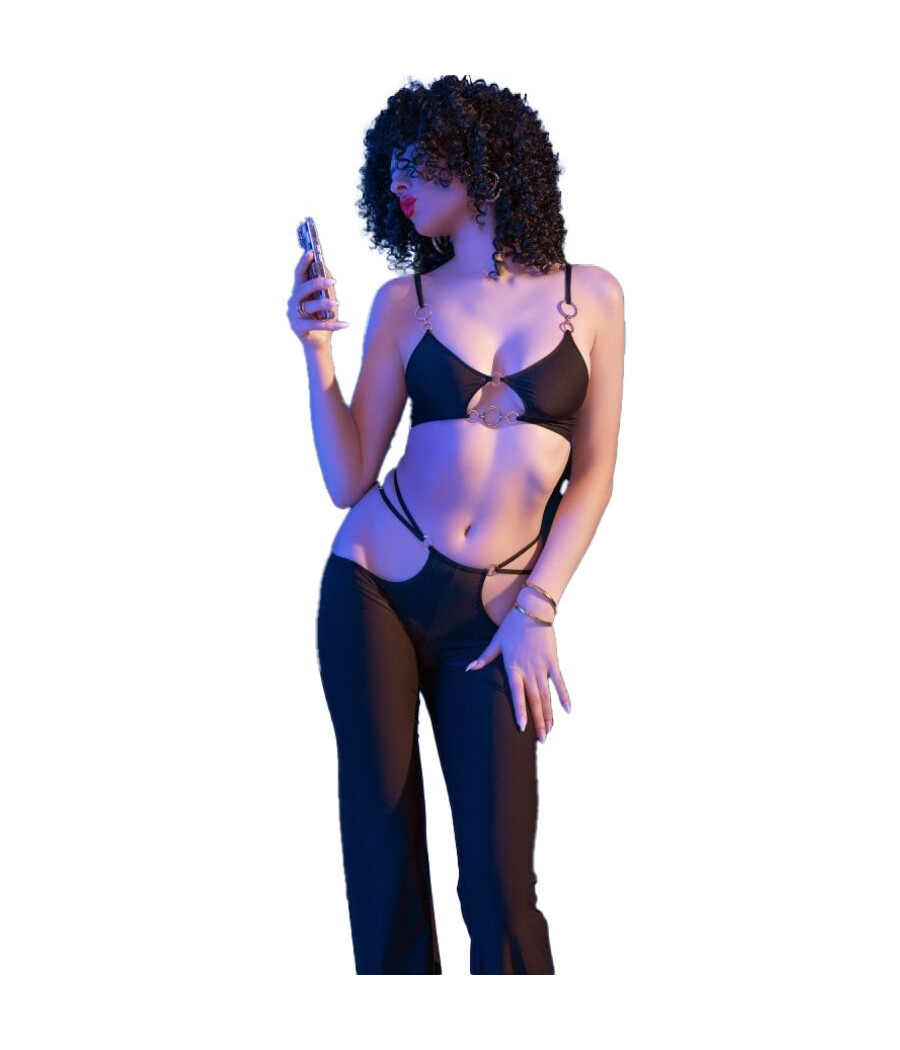 CHILIROSE - CR 4851 BLACK TOP AND LEGGINGS SET WITH GOLDEN ACCESSORIES S