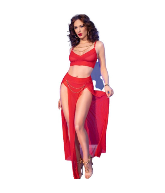 CHILIROSE - CR 4850 SET TOP E LEGGINGS ROSSI CON ACCESSORI DORATI M