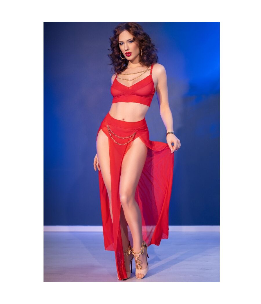 CHILIROSE - CR 4850 SET TOP E LEGGINGS ROSSI CON ACCESSORI DORATI M