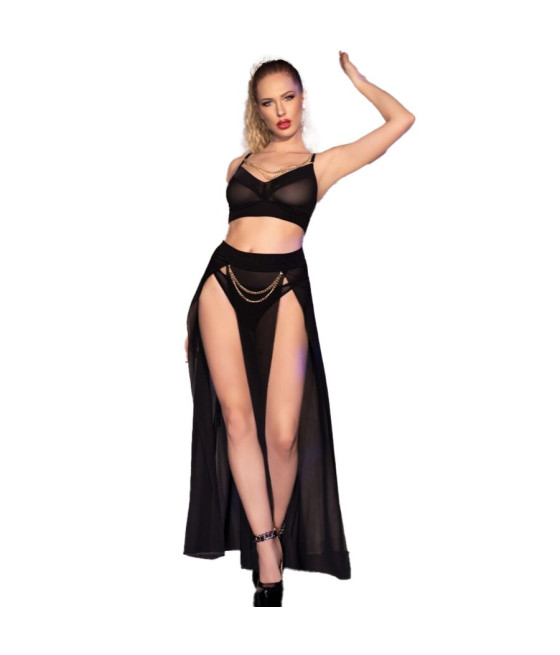 CHILIROSE - CR 4672 SCHWARZER TOP-ROCK UND TANGA MIT GOLDENEN KETTEN XL