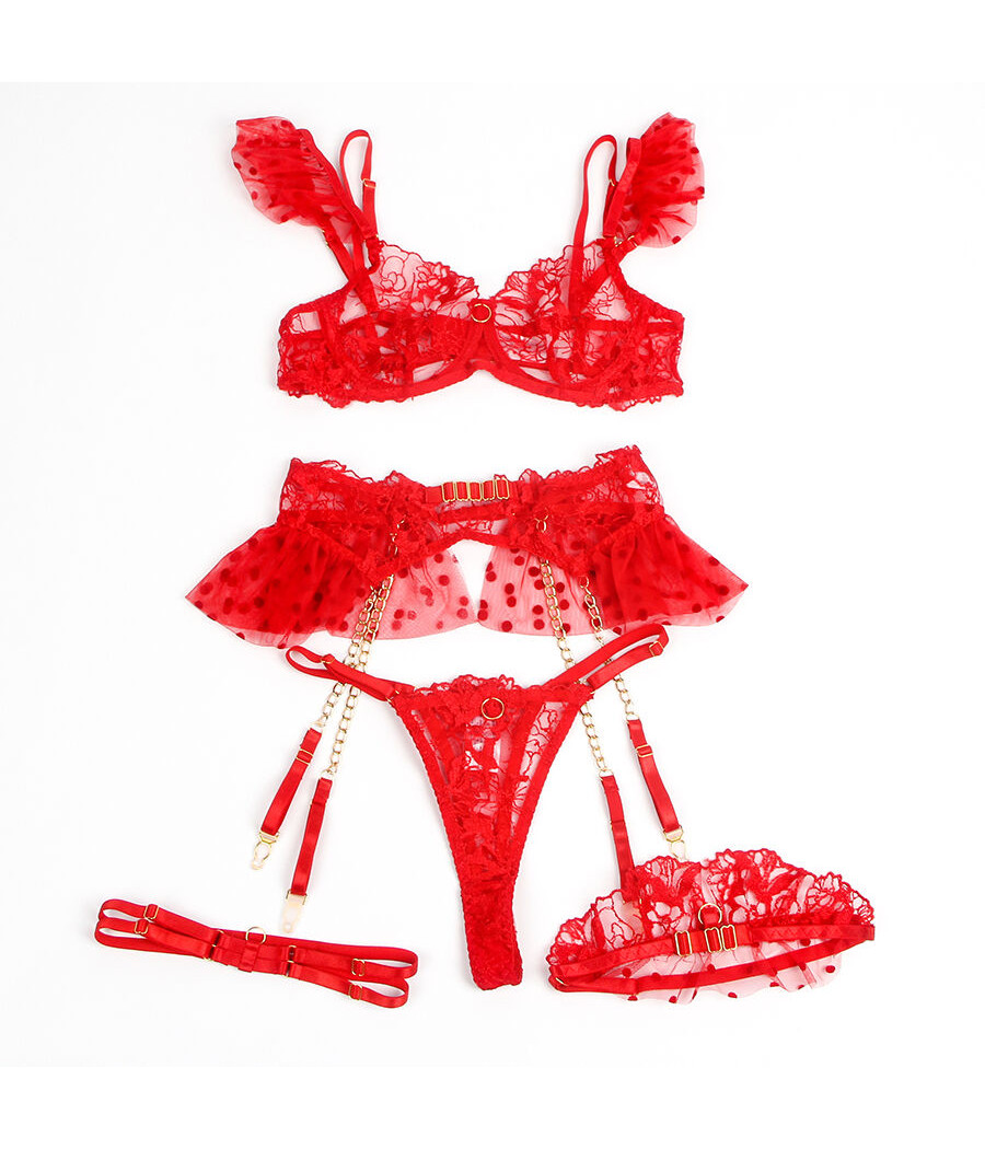 SUBBLIME - 957506 CONJUNTO DE SUTIÃ E LIGA DE RENDA VERMELHO S/M