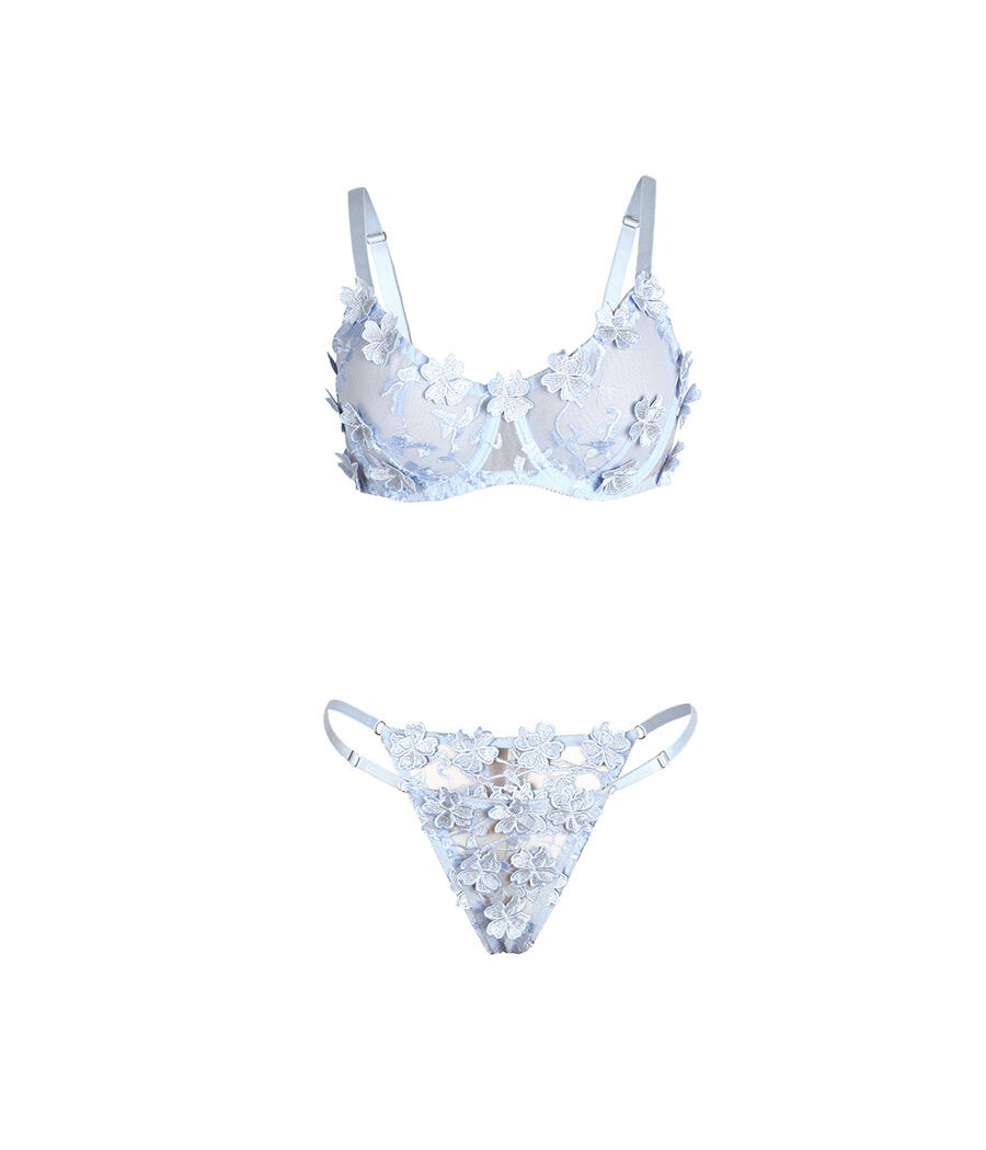 SUBBLIME - 957636 CONJUNTO SUJETADOR Y PANTIES CON BORDADOS DE FLORES CELESTE L/XL