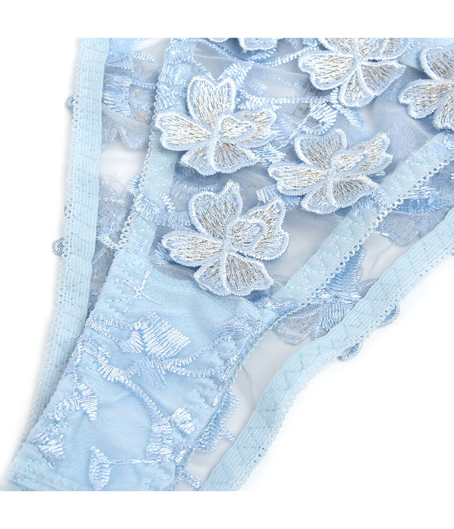 SUBBLIME - 957636 COMPLETO REGGISENO E SLIP RICAMATI A FIORI AZZURRO CIELO L/XL