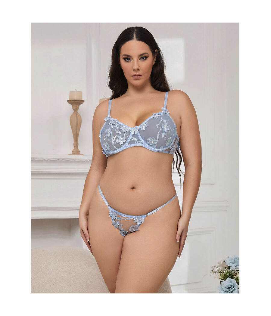 SUBBLIME - 957636 BH- UND SLIP-SET MIT BLUMENSTICKEREI HIMMELBLAU L/XL