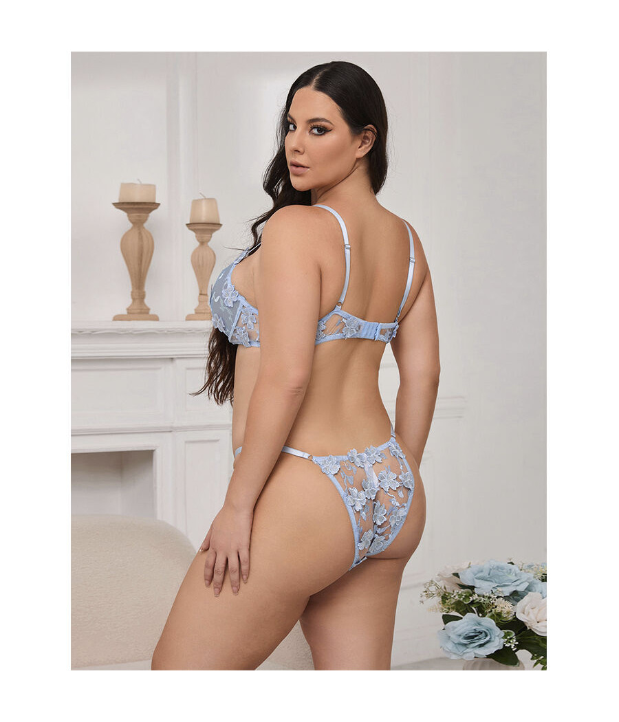 SUBBLIME - 957636 COMPLETO REGGISENO E SLIP RICAMATI A FIORI AZZURRO CIELO L/XL