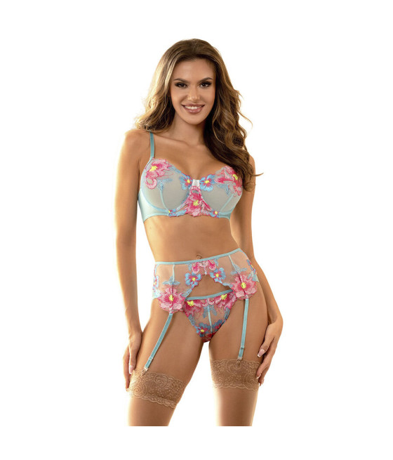 SUBBLIME - 957650 CONJUNTO SUJETADOR Y LIGUERO CON BORDADOS DE FLORES ROSAS L/XL
