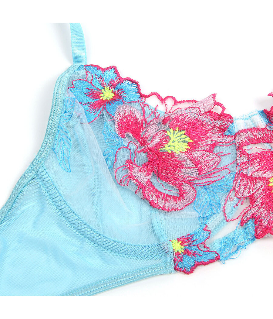 SUBBLIME - 957650 CONJUNTO DE SUTIÃ E CINTO-LIGA COM BORDADO DE FLORES ROSA L/XL