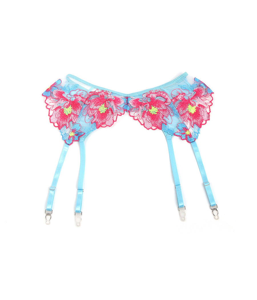 SUBBLIME - 957650 FLOWER EMBROIDERED BRA AND GARTER BELT SET PINK L/XL
