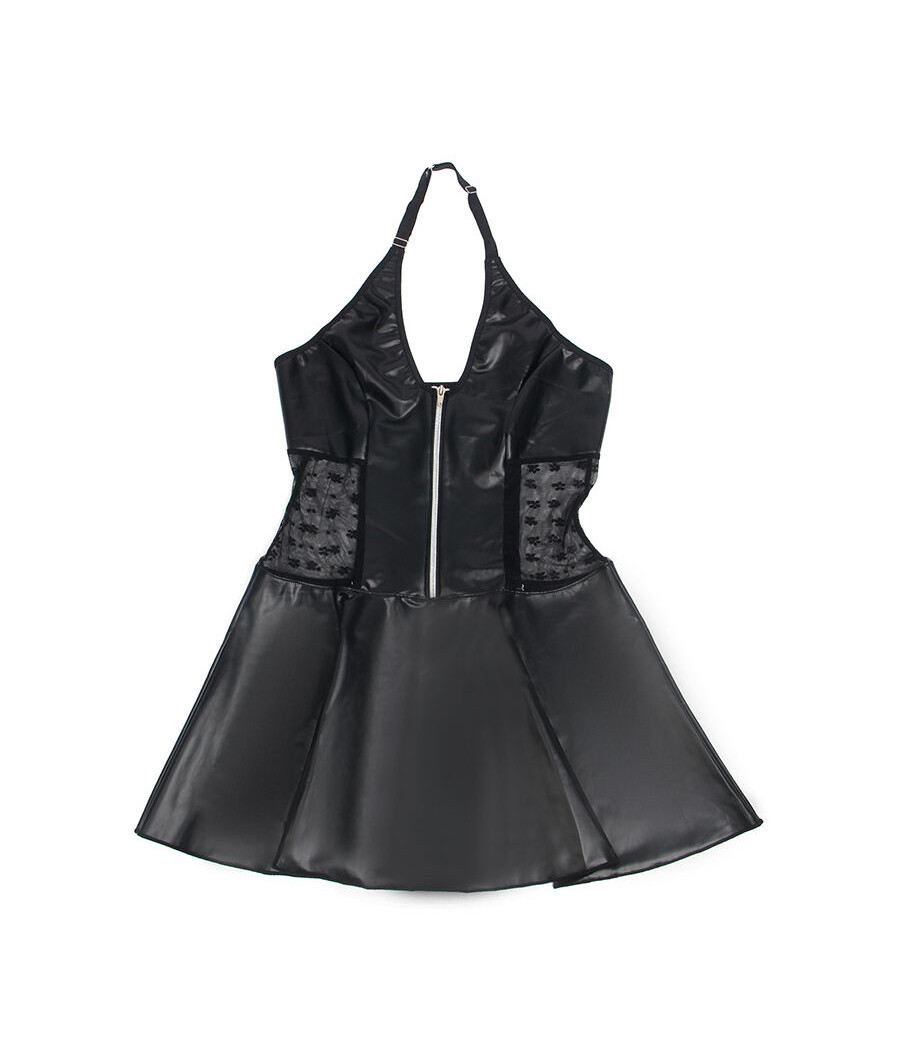 SUBBLIME - 957704 VESTIDO DE CUERO CON CREMALLERA Y ENCAJE NEGRO S/M