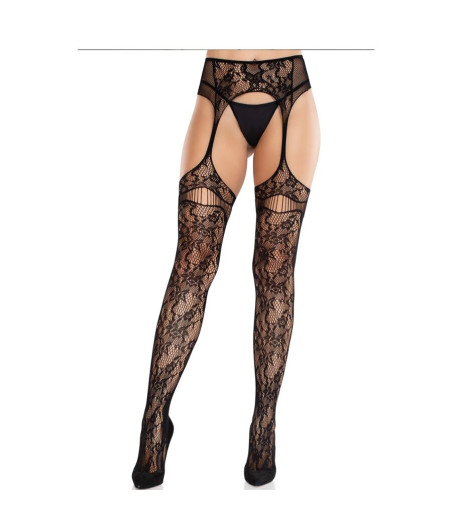 LEG AVENUE - MEIAS DE RENDA COM LIGAS PRETAS