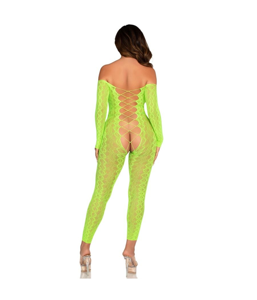LEG AVENUE - BODYSTOCKING SEM BASE EXÓTICO RENDA DE COBRA VERDE NEON