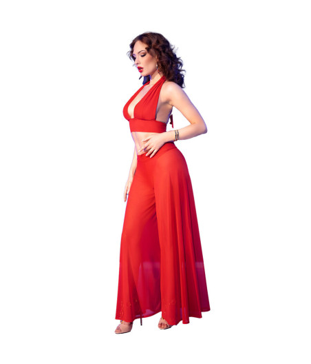 CHILIROSE - CR 4857 SET TOP E PANTALONI ROSSI TAGLIA L