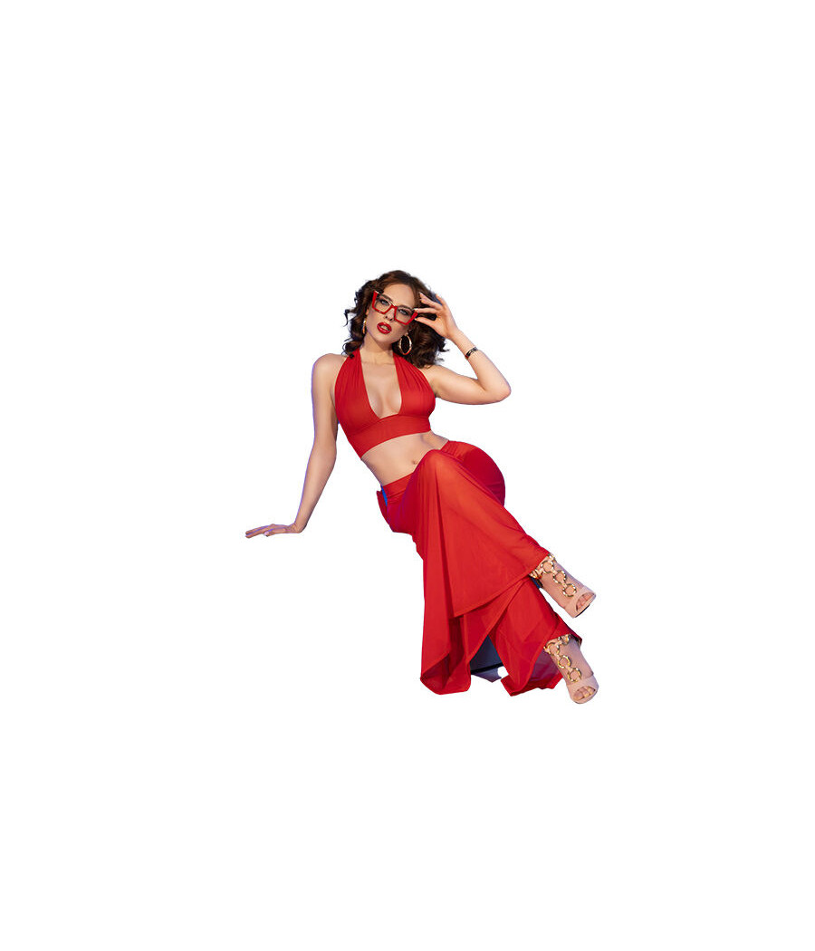 CHILIROSE - CR 4857 SET TOP E PANTALONI ROSSI TAGLIA L