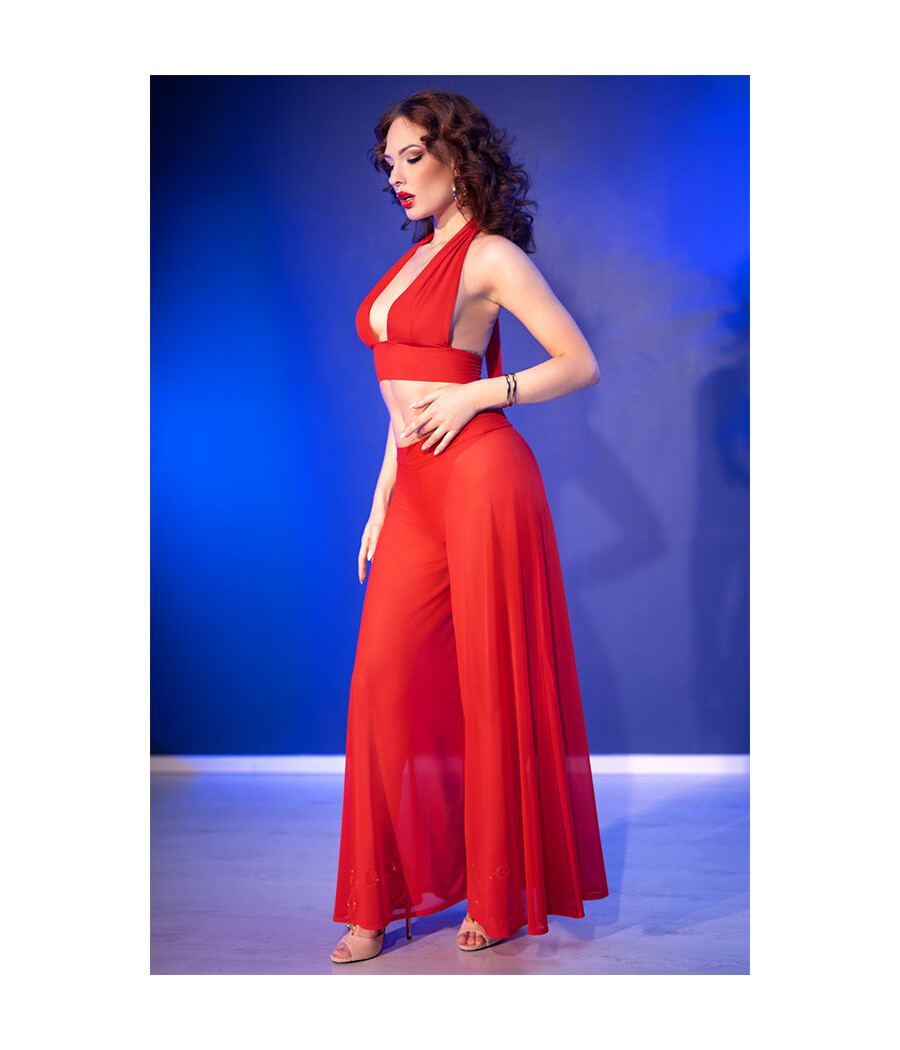 CHILIROSE - CR 4857 ROTES TOP- UND HOSENSET, GRÖSSE L