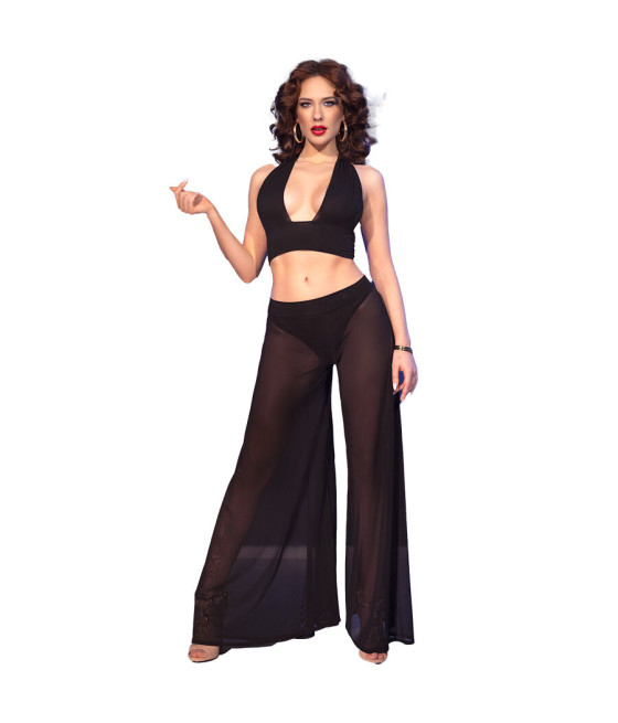 CHILIROSE - CR 4857 SET TOP E PANTALONI NERI TAGLIA S