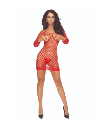 PASSION - BS108 BODYSTOCKING GRID VERMELHO