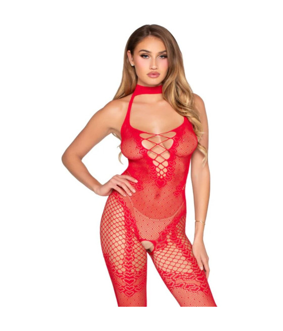 LEG AVENUE - 89336 BODYSTOCKING SEM FUNDO VERMELHO - TAMANHO ÚNICO