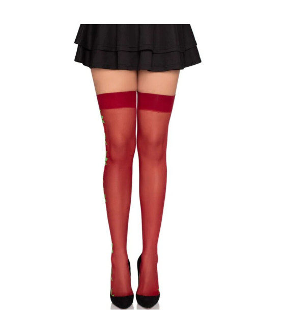 LEG AVENUE - CALZE CON CINTURA GIARRETTIERA 1957 CON FIORI ROSSI - TAGLIA UNICA