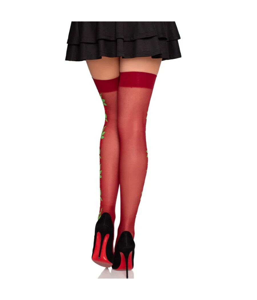 LEG AVENUE - 1957 STRUMPFHOSEN MIT ROTEN BLUMEN - EINHEITSGRÖSSE