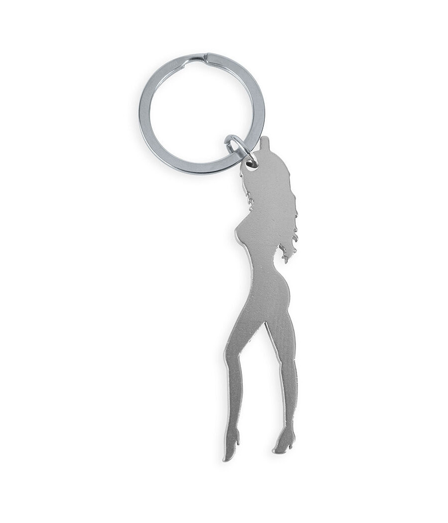 DIABLO PICANTE - SCHLÜSSELANHÄNGER MIT WEIBLICHER SILHOUETTE IN SILBERFARBE MIT BIERÖFFNER