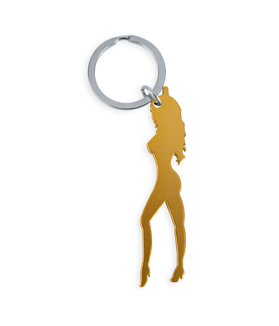 DIABLO PICANTE - SCHLÜSSELANHÄNGER MIT WEIBLICHER SILHOUETTE IN GOLDFARBE MIT BIERÖFFNER