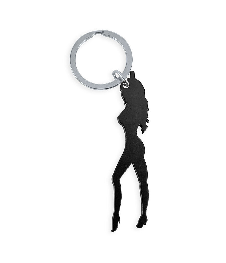 DIABLO PICANTE - PORTE-CLÉS AVEC SILHOUETTE FÉMININE DE COULEUR NOIRE AVEC DÉCAPOTE-BIÈRE