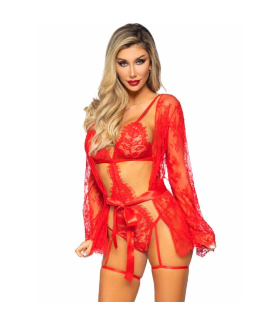 LEG AVENUE - 86123 CONJUNTO DE ROBE COM DENDY E LIGA VERMELHO TAMANHO M