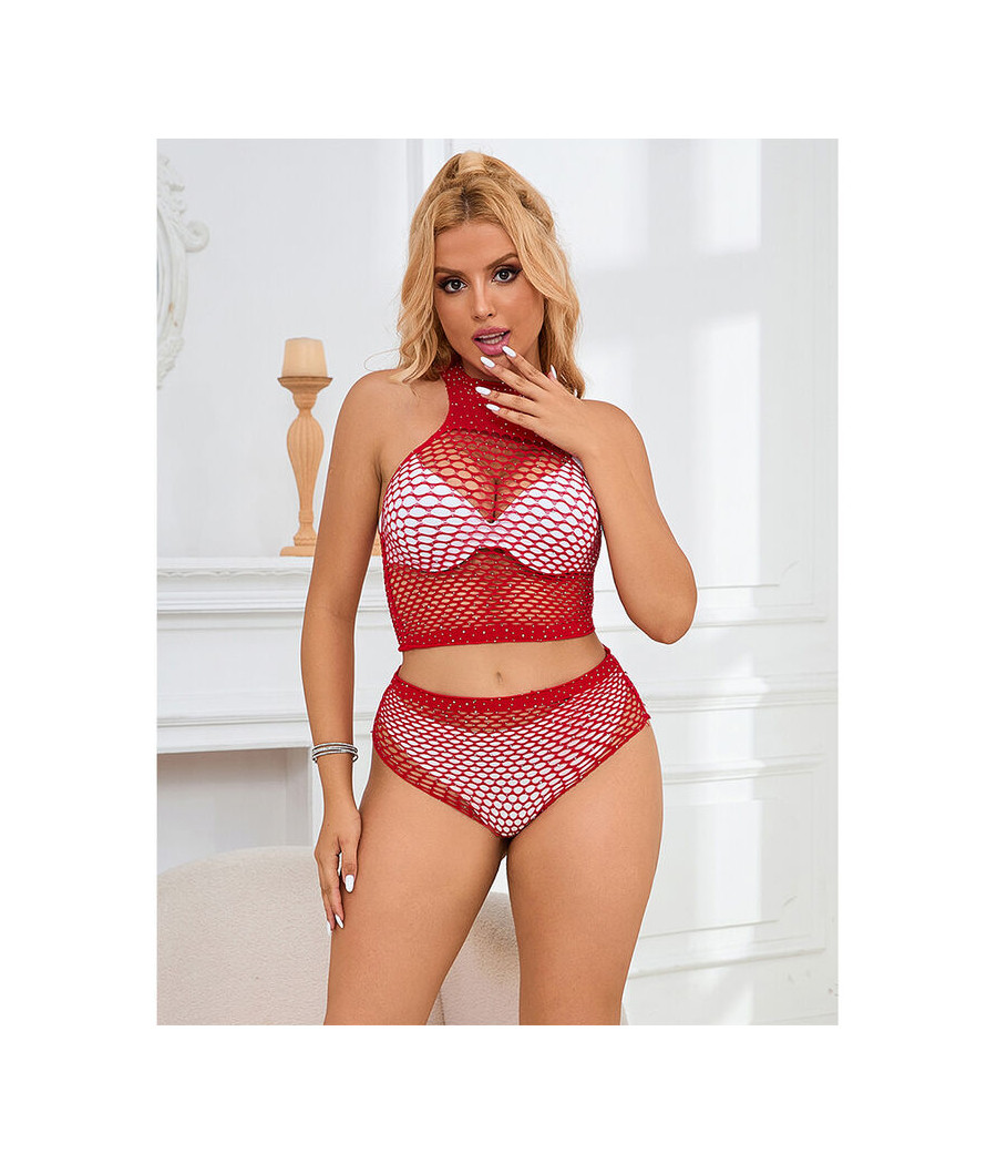 SUBBLIME - 952402 FISHNET SET WITH PINK DIAMONDS ONE SIZE