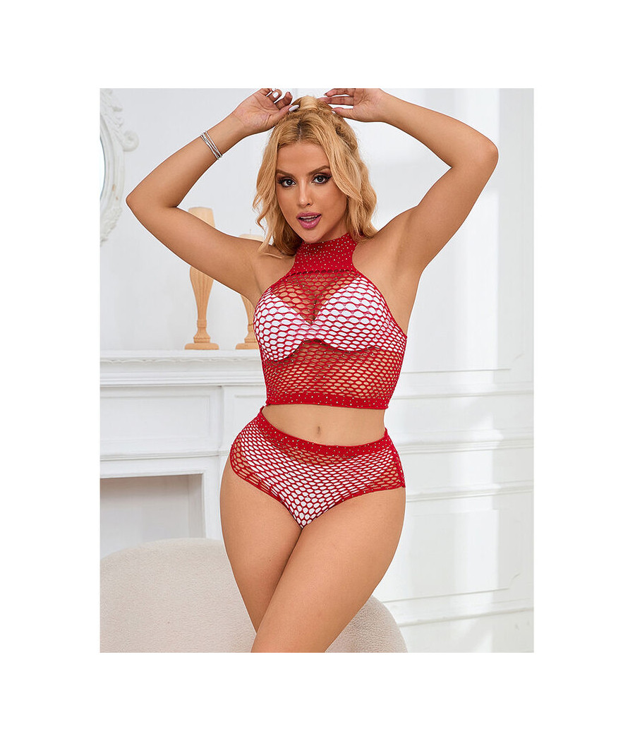 SUBBLIME - 952402 FISHNET SET WITH PINK DIAMONDS ONE SIZE