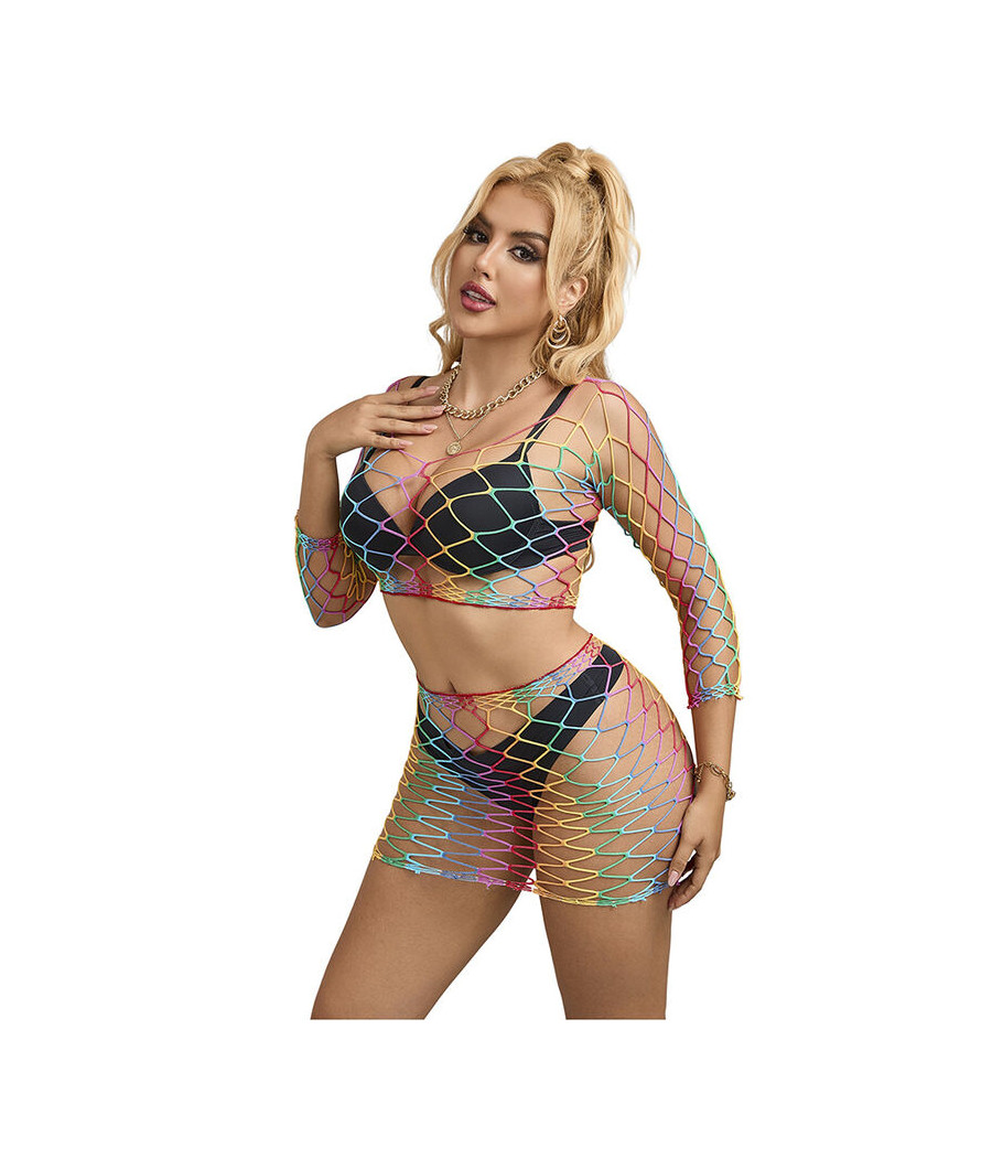 SUBBLIME - 952440 2-PIECE FISHNET SET LONG SLEEVE RAINBOW ONE SIZE
