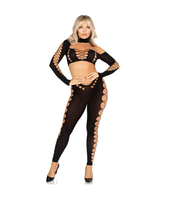 LEG AVENUE - CROP TOP AND LEGGINGS CUT-OUT SEAMLESS BLACK