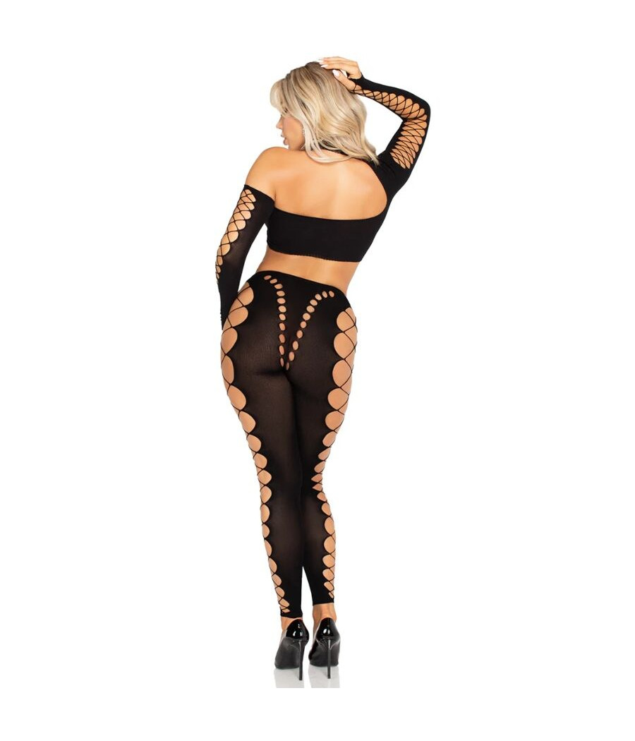 LEG AVENUE - CROP TOP AND LEGGINGS CUT-OUT SEAMLESS BLACK